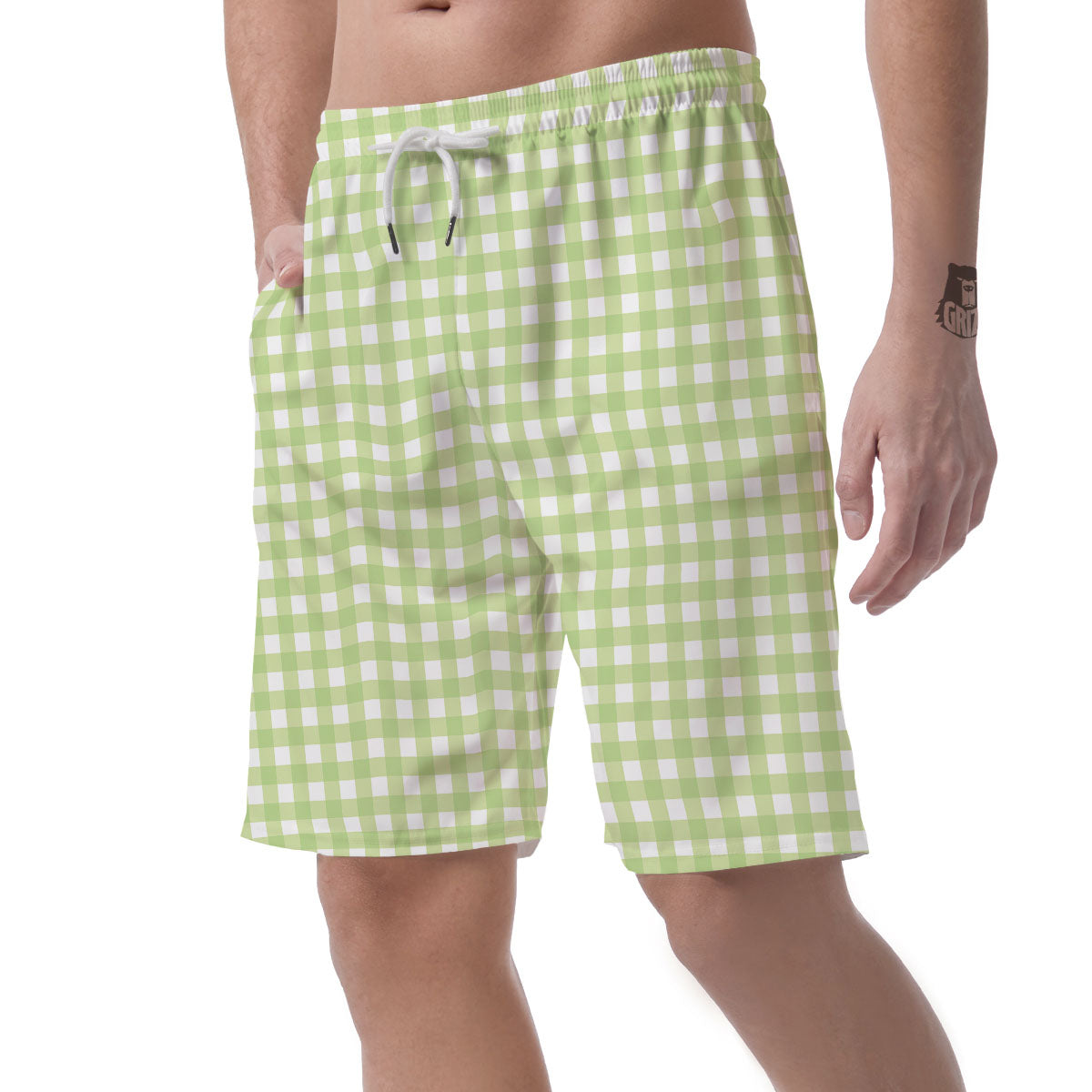 White And Green Check Print Pattern Men's Shorts-grizzshop