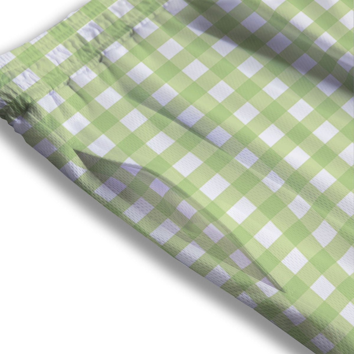 White And Green Check Print Pattern Mesh Shorts
