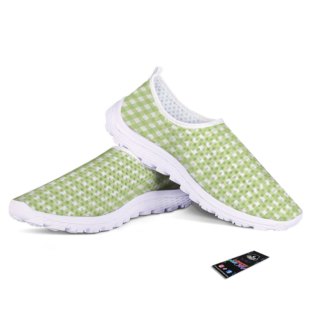 White And Green Check Print Pattern Nurse Shoes-grizzshop
