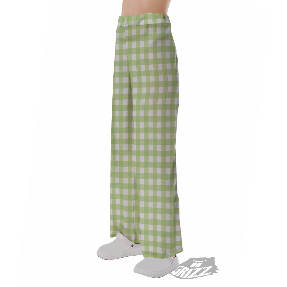 White And Green Check Print Pattern Pajama Pants-grizzshop