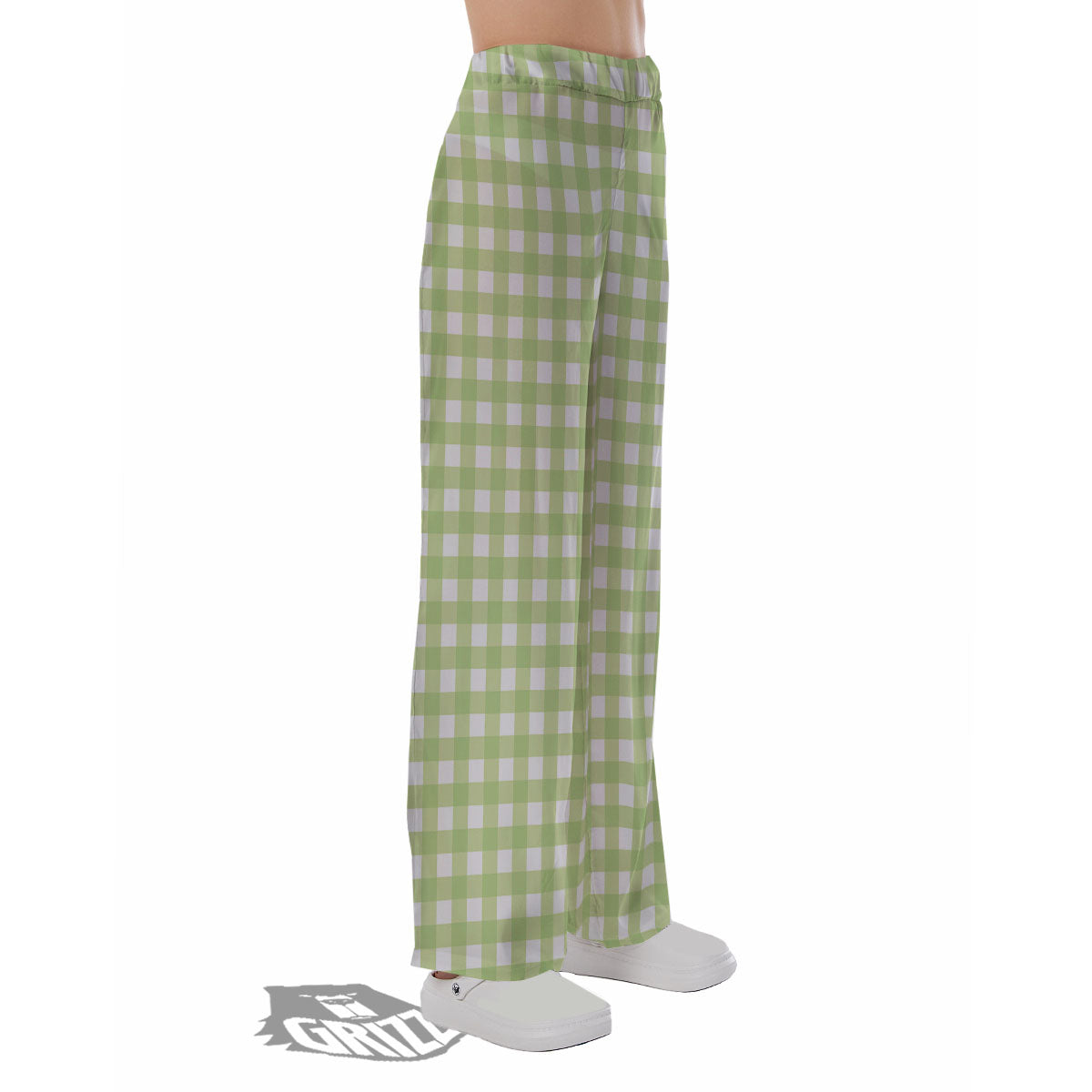 White And Green Check Print Pattern Pajama Pants-grizzshop