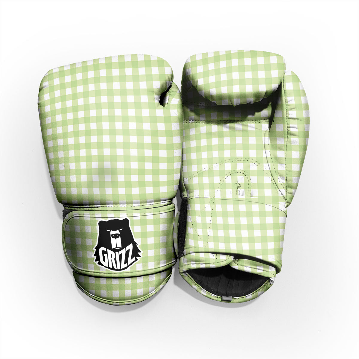 White And Green Check Print Pattern Pro Boxing Glove