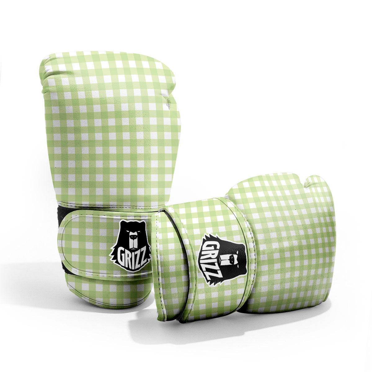 White And Green Check Print Pattern Pro Boxing Glove