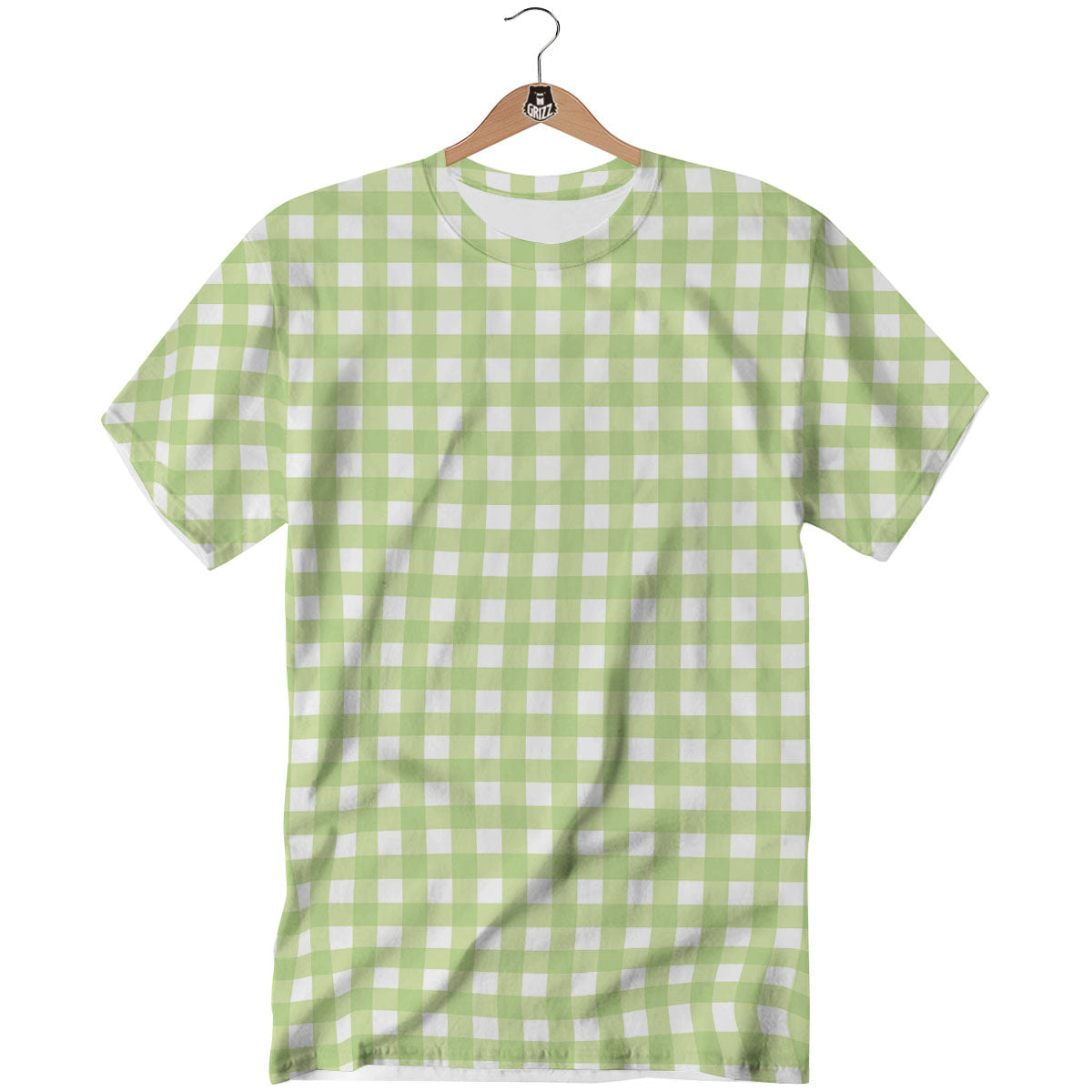 White And Green Check Print Pattern T-Shirt-grizzshop