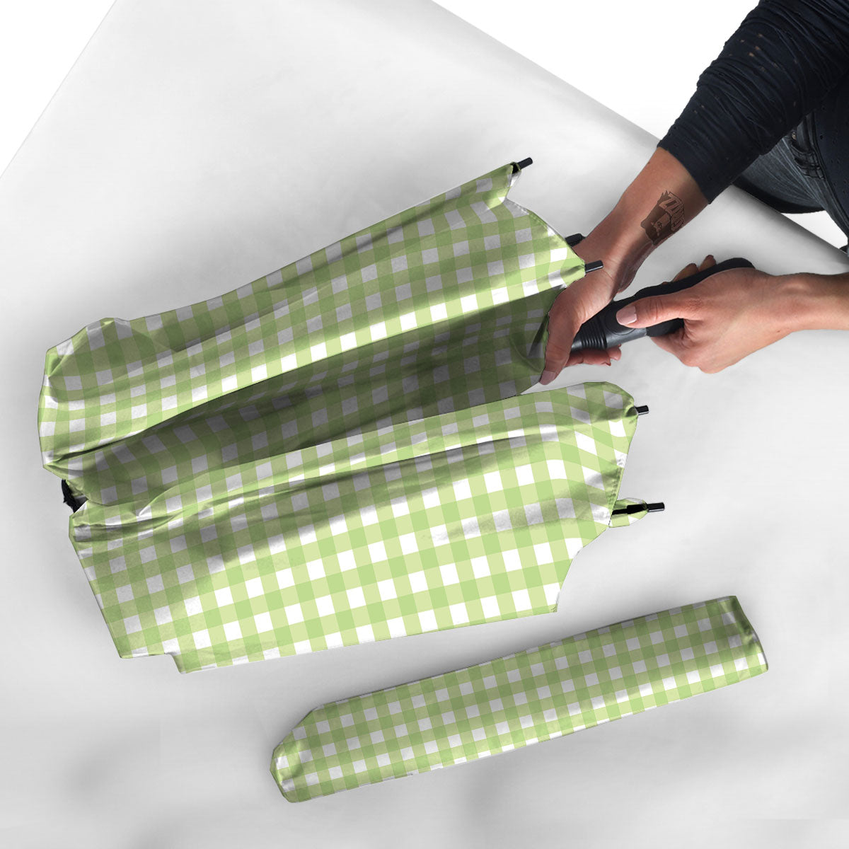 White And Green Check Print Pattern Umbrella-grizzshop