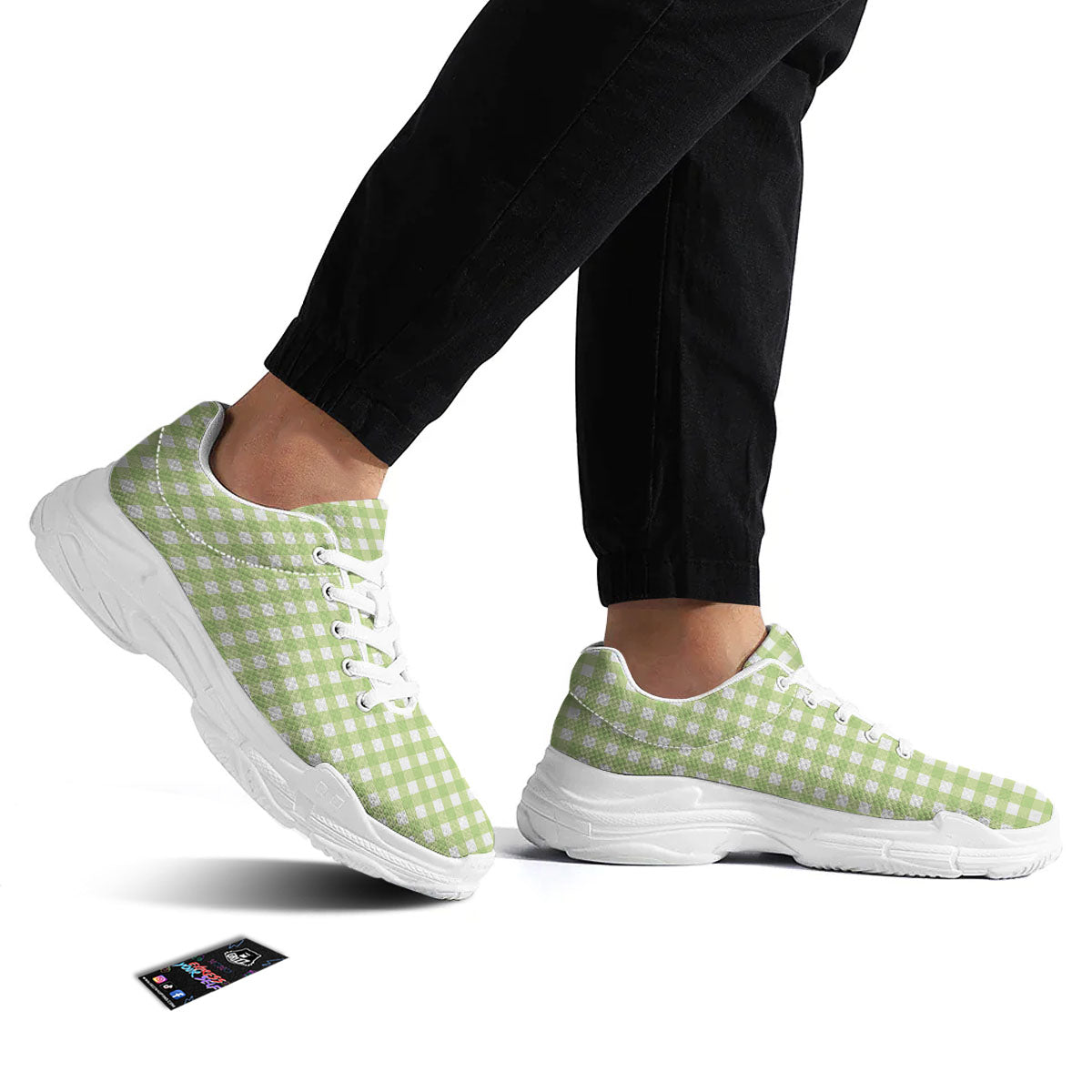 White And Green Check Print Pattern White Chunky Shoes-grizzshop
