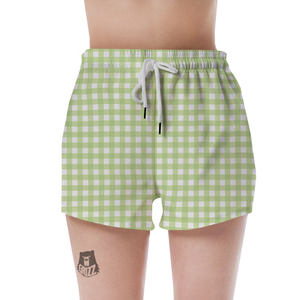 White And Green Check Print Pattern Women's Shorts-grizzshop