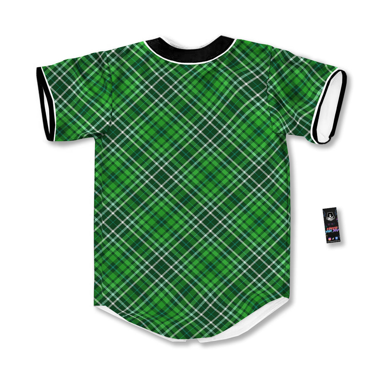 White And Green Plaid Print Pattern Baseball Jersey-grizzshop