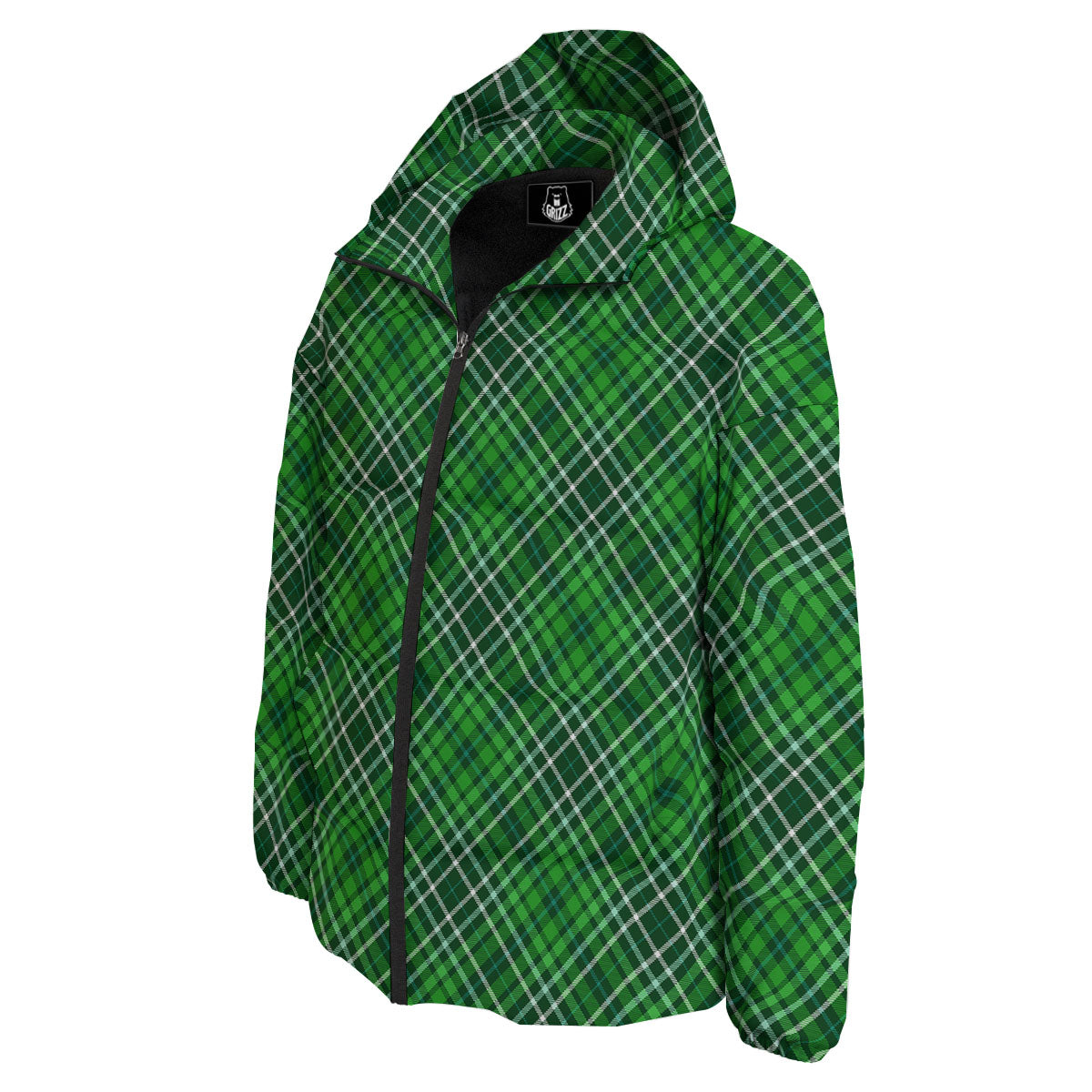 White And Green Plaid Print Pattern Down Jacket-grizzshop