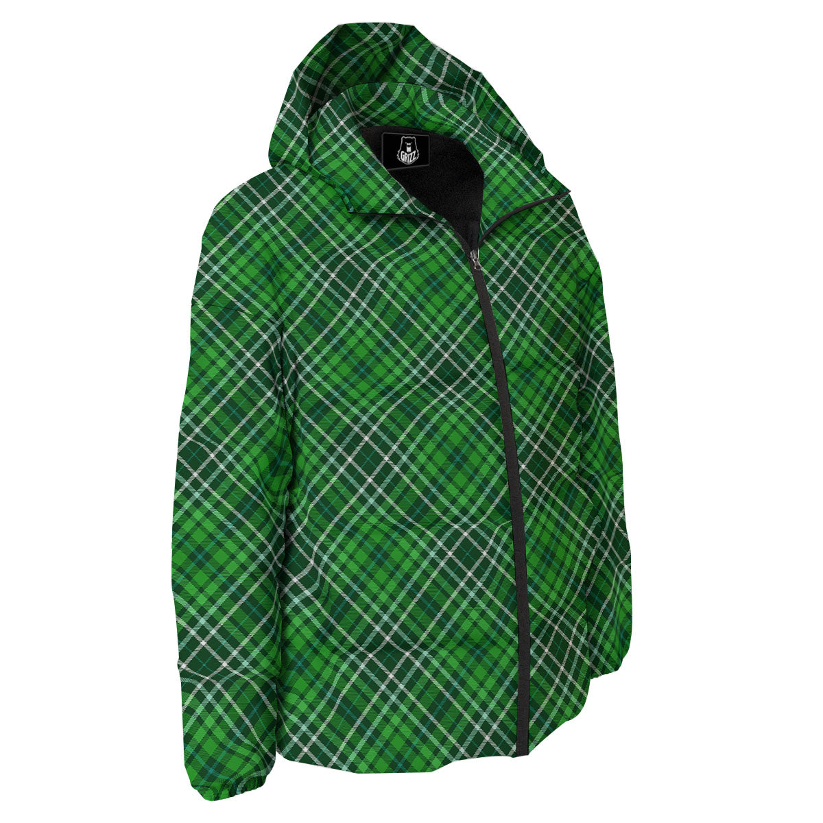 White And Green Plaid Print Pattern Down Jacket-grizzshop