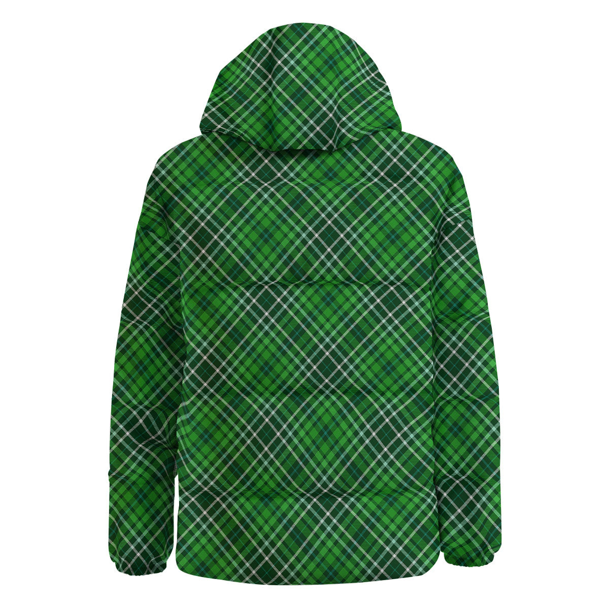 White And Green Plaid Print Pattern Down Jacket-grizzshop