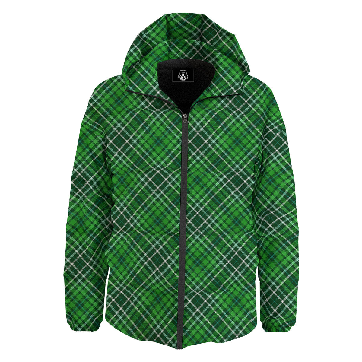 White And Green Plaid Print Pattern Down Jacket-grizzshop