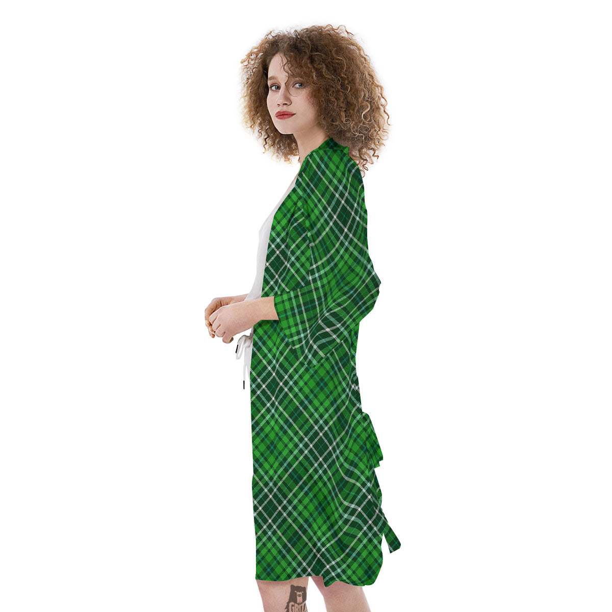 White And Green Plaid Print Pattern Kimono-grizzshop