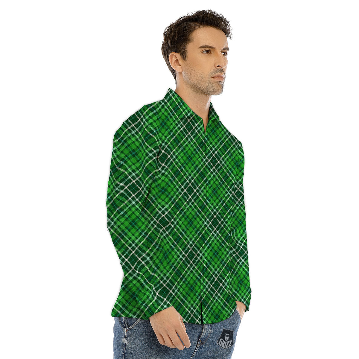 White And Green Plaid Print Pattern Men's Dress Shirts-grizzshop