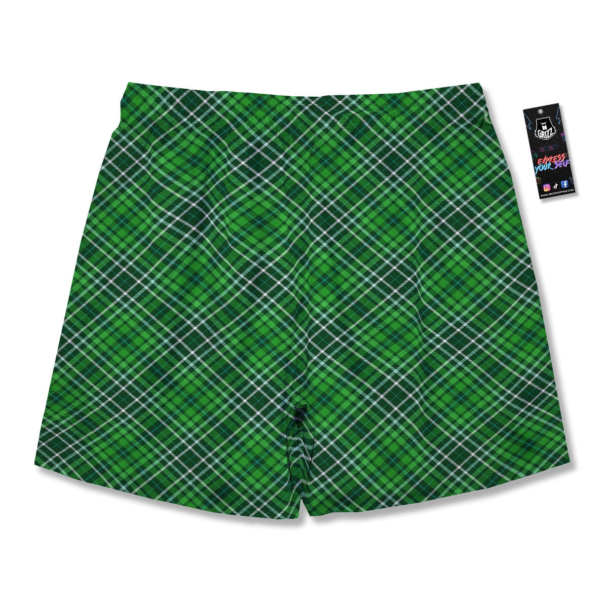 White And Green Plaid Print Pattern Men's Running Shorts-grizzshop