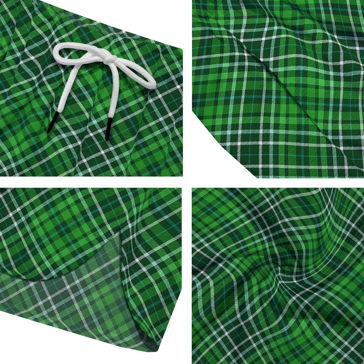 White And Green Plaid Print Pattern Men's Running Shorts-grizzshop