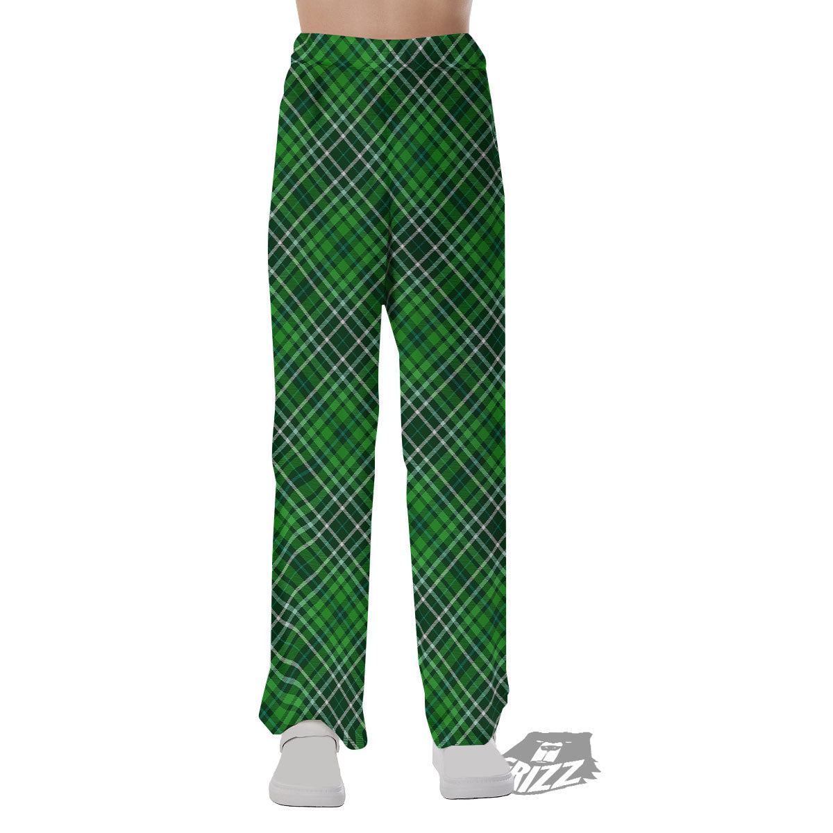 White And Green Plaid Print Pattern Pajama Pants-grizzshop