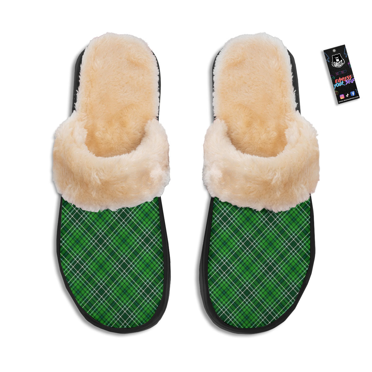 White And Green Plaid Print Pattern Slippers-grizzshop