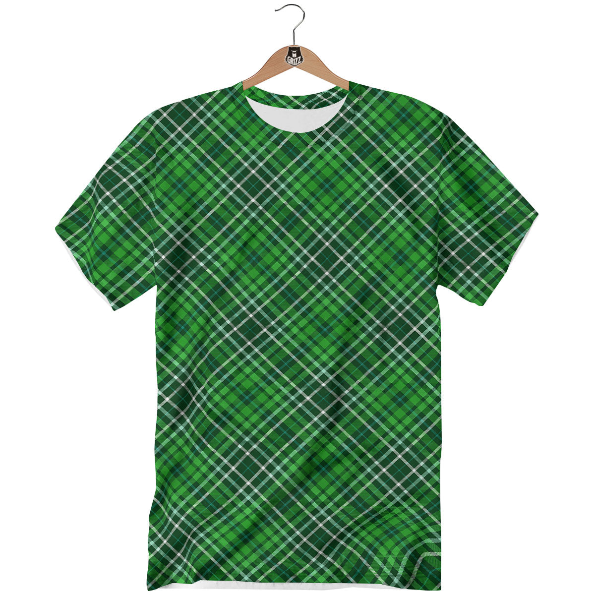 White And Green Plaid Print Pattern T-Shirt-grizzshop