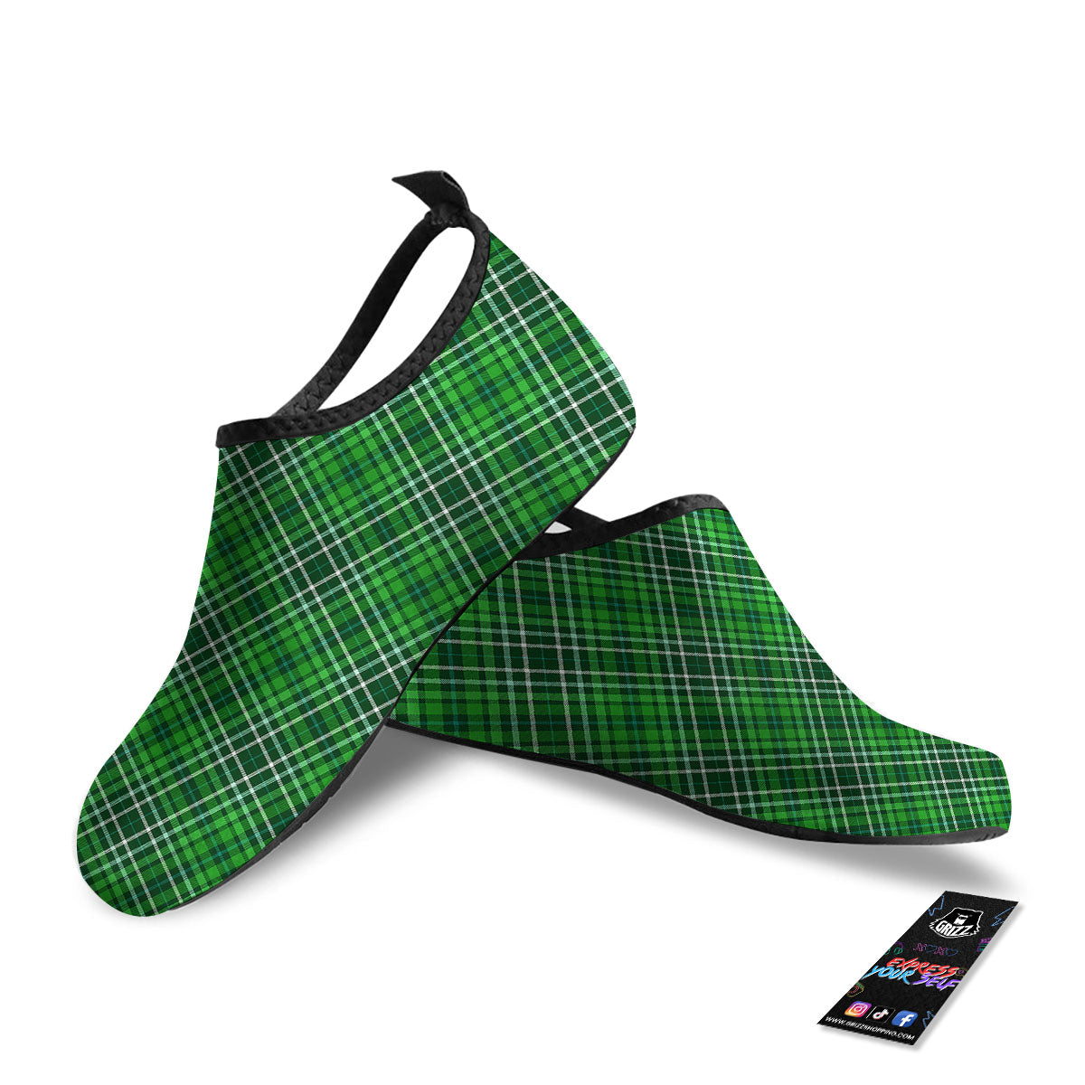 White And Green Plaid Print Pattern Water Shoes-grizzshop