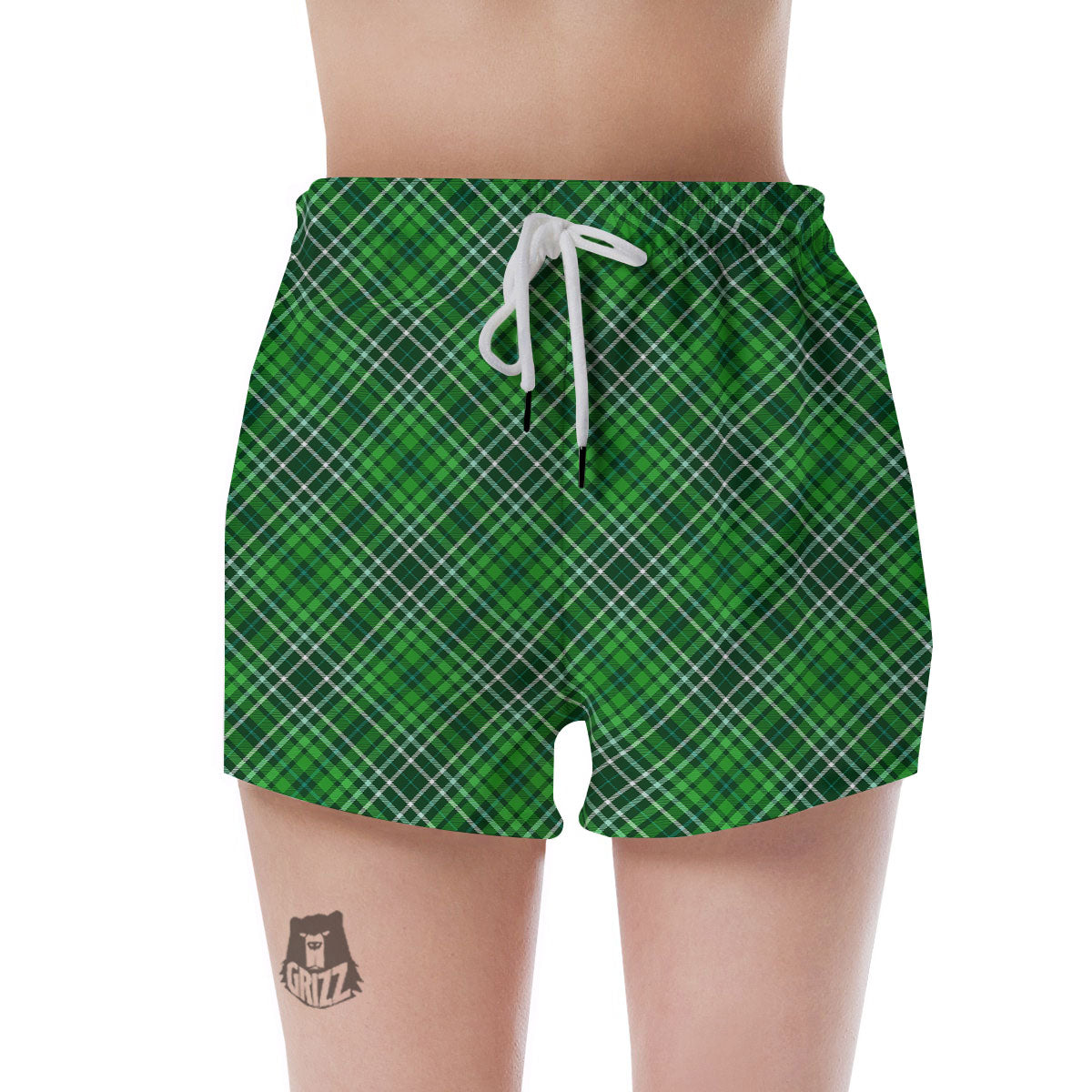 White And Green Plaid Print Pattern Women's Shorts-grizzshop