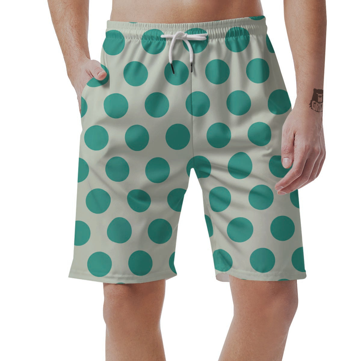 White And Green Polka Dot Men's Shorts-grizzshop