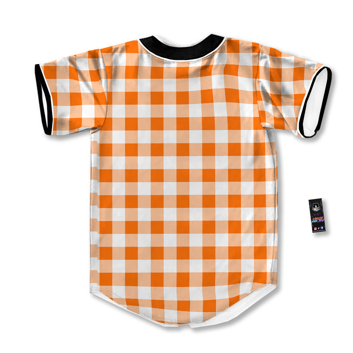White And Orange Check Print Pattern Baseball Jersey-grizzshop