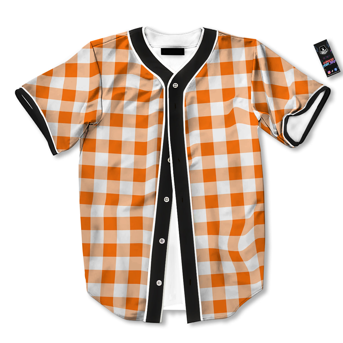 White And Orange Check Print Pattern Baseball Jersey-grizzshop