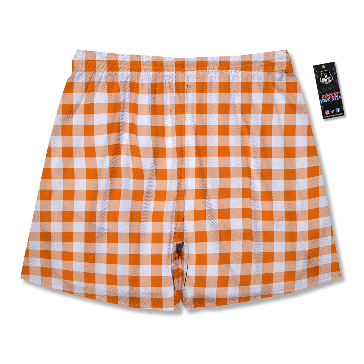 White And Orange Check Print Pattern Men's Running Shorts-grizzshop