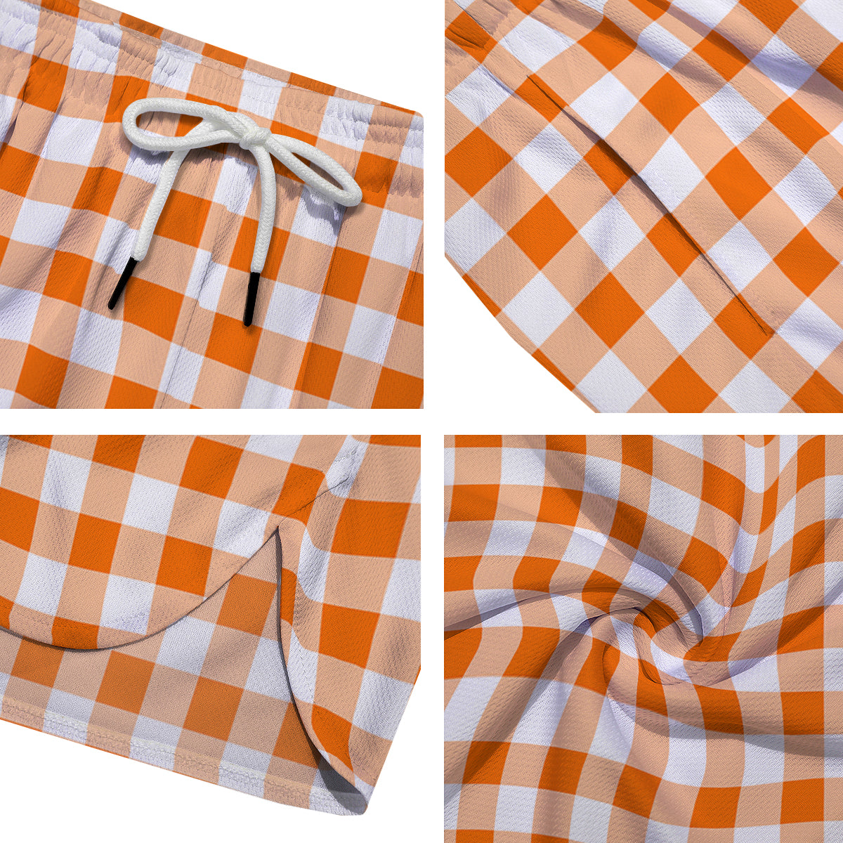 White And Orange Check Print Pattern Men's Running Shorts-grizzshop