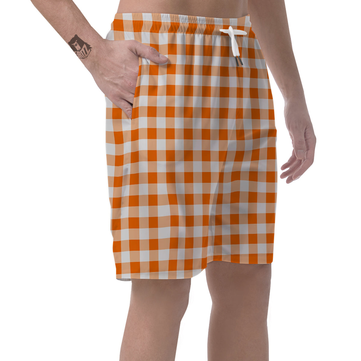 White And Orange Check Print Pattern Men's Shorts-grizzshop