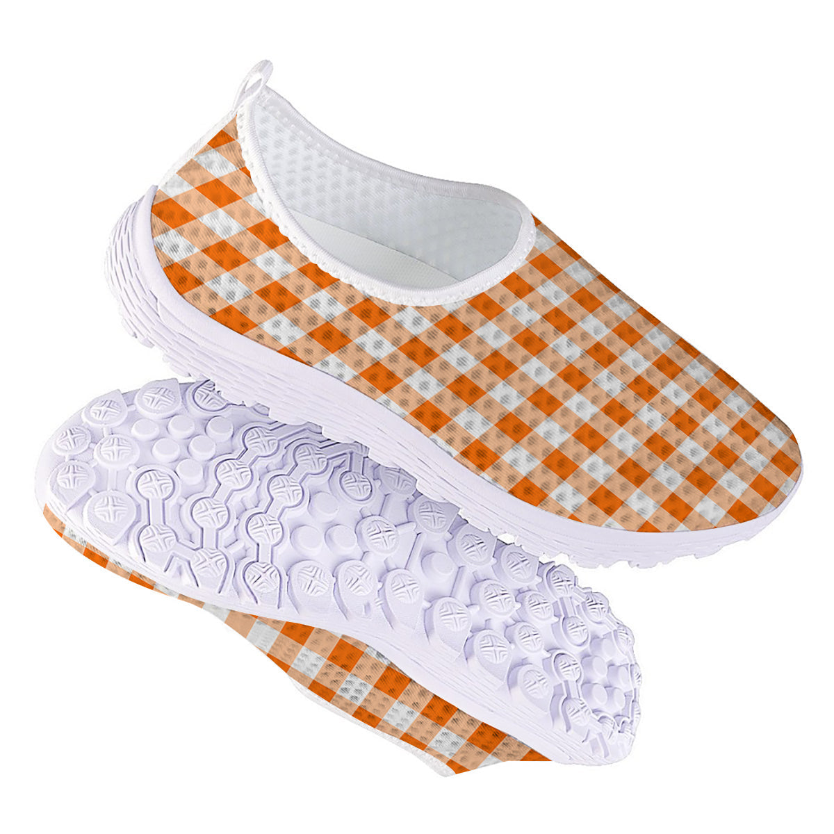 White And Orange Check Print Pattern Nurse Shoes-grizzshop