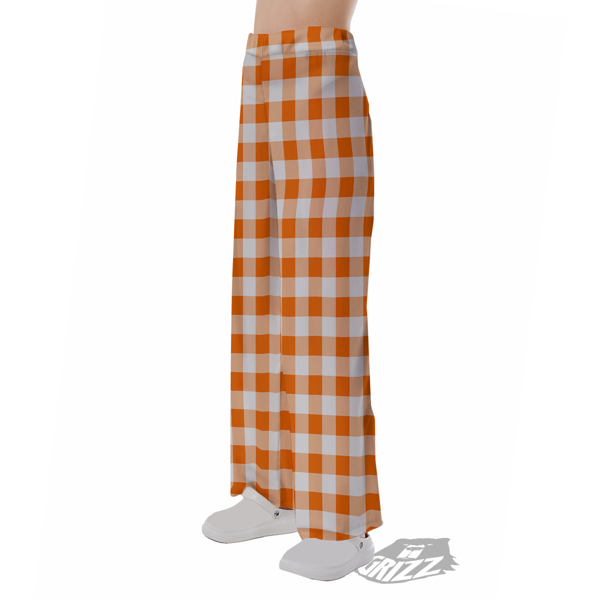 White And Orange Check Print Pattern Pajama Pants-grizzshop