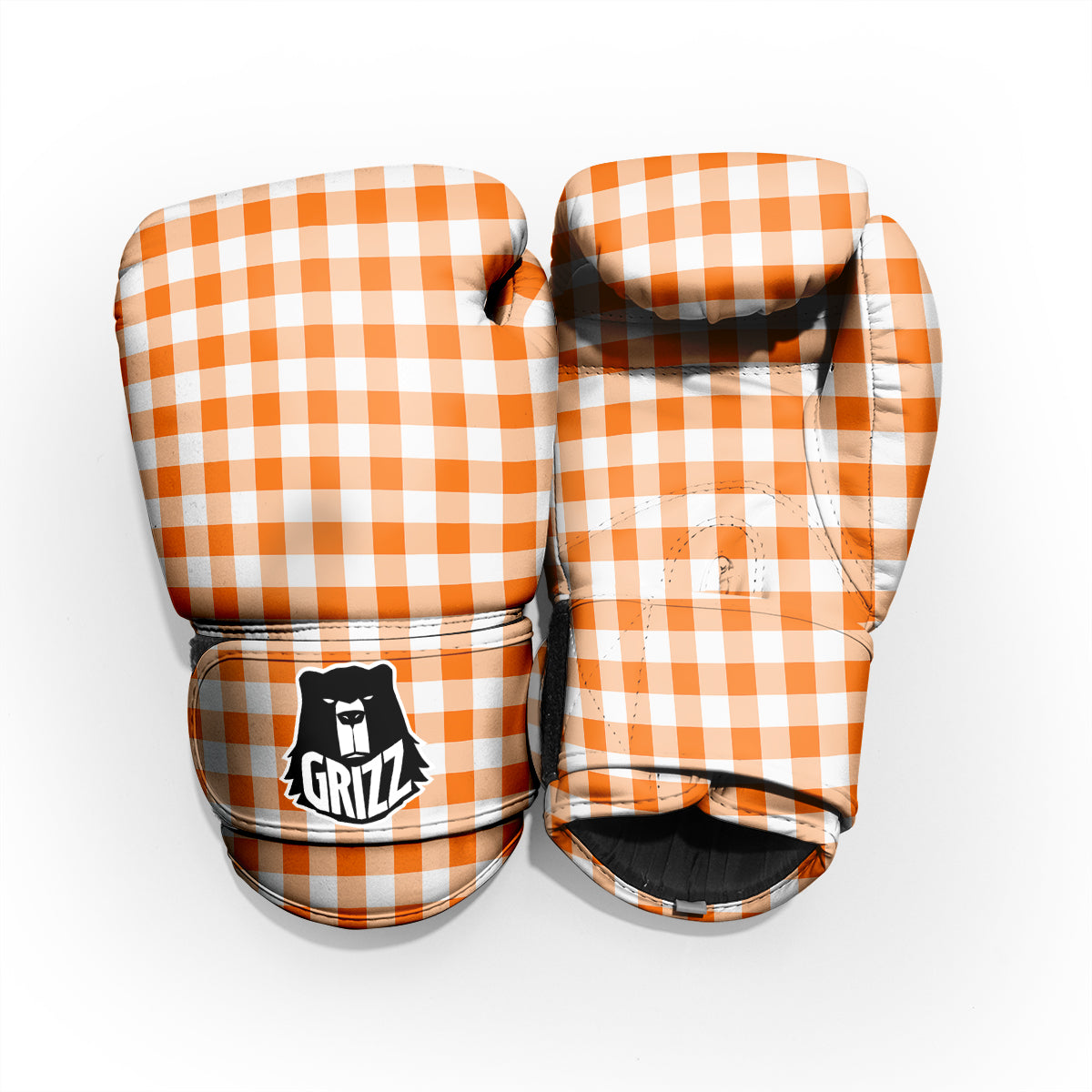 White And Orange Check Print Pattern Pro Boxing Glove