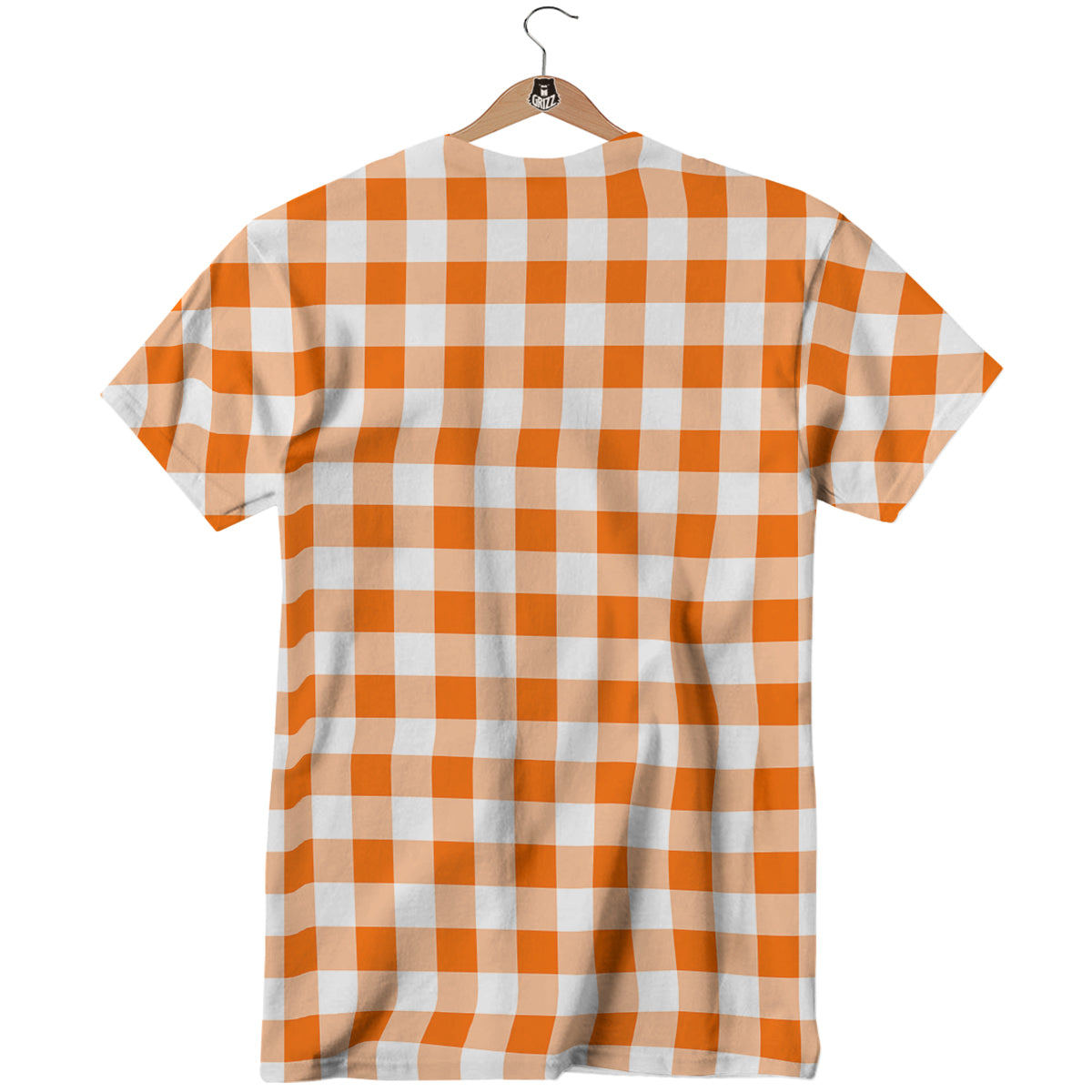 White And Orange Check Print Pattern T-Shirt-grizzshop