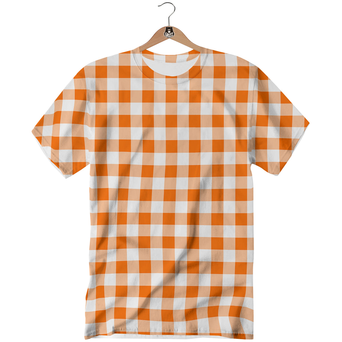White And Orange Check Print Pattern T-Shirt-grizzshop