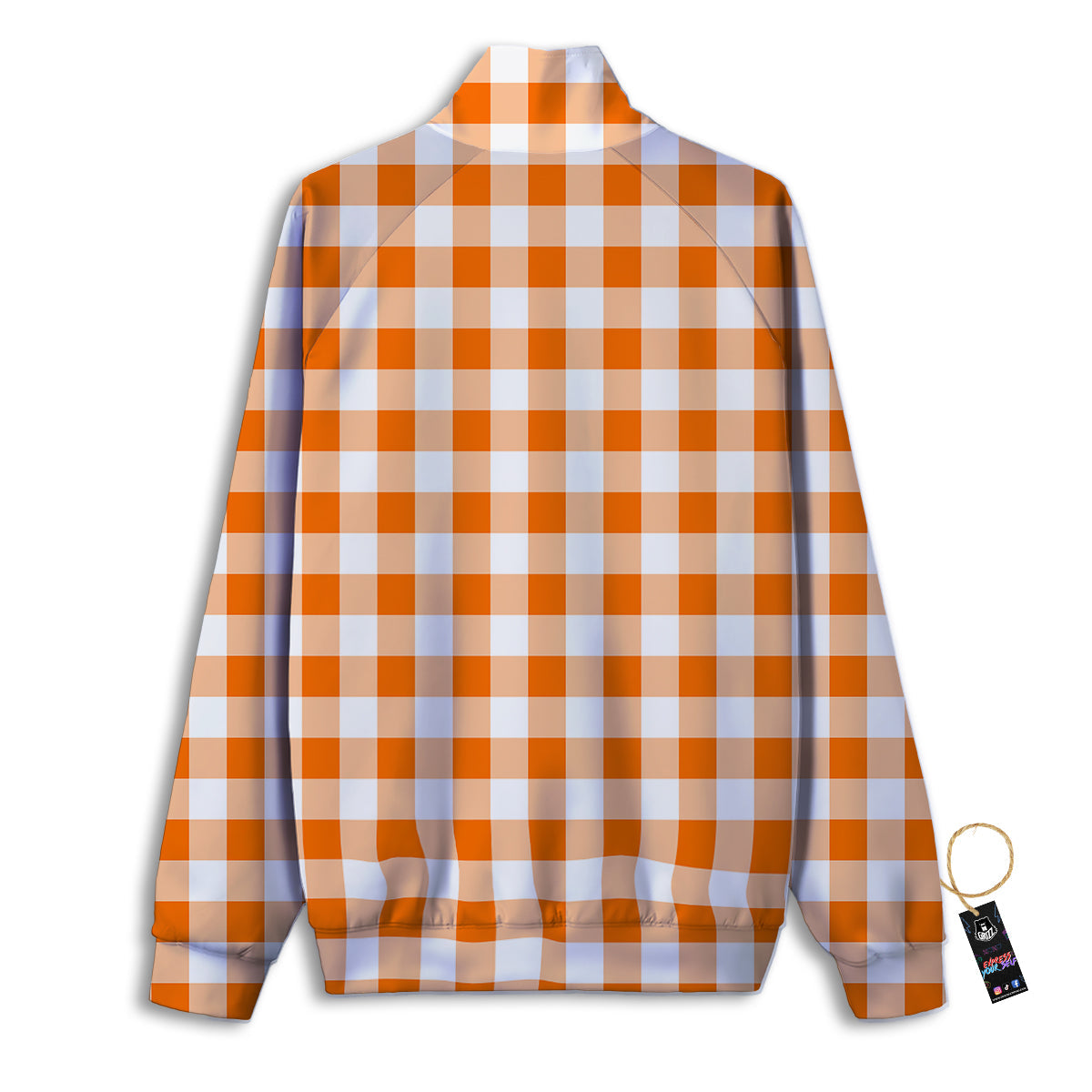 White And Orange Check Print Pattern Track Jacket-grizzshop