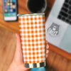 White And Orange Check Print Pattern Tumbler-grizzshop