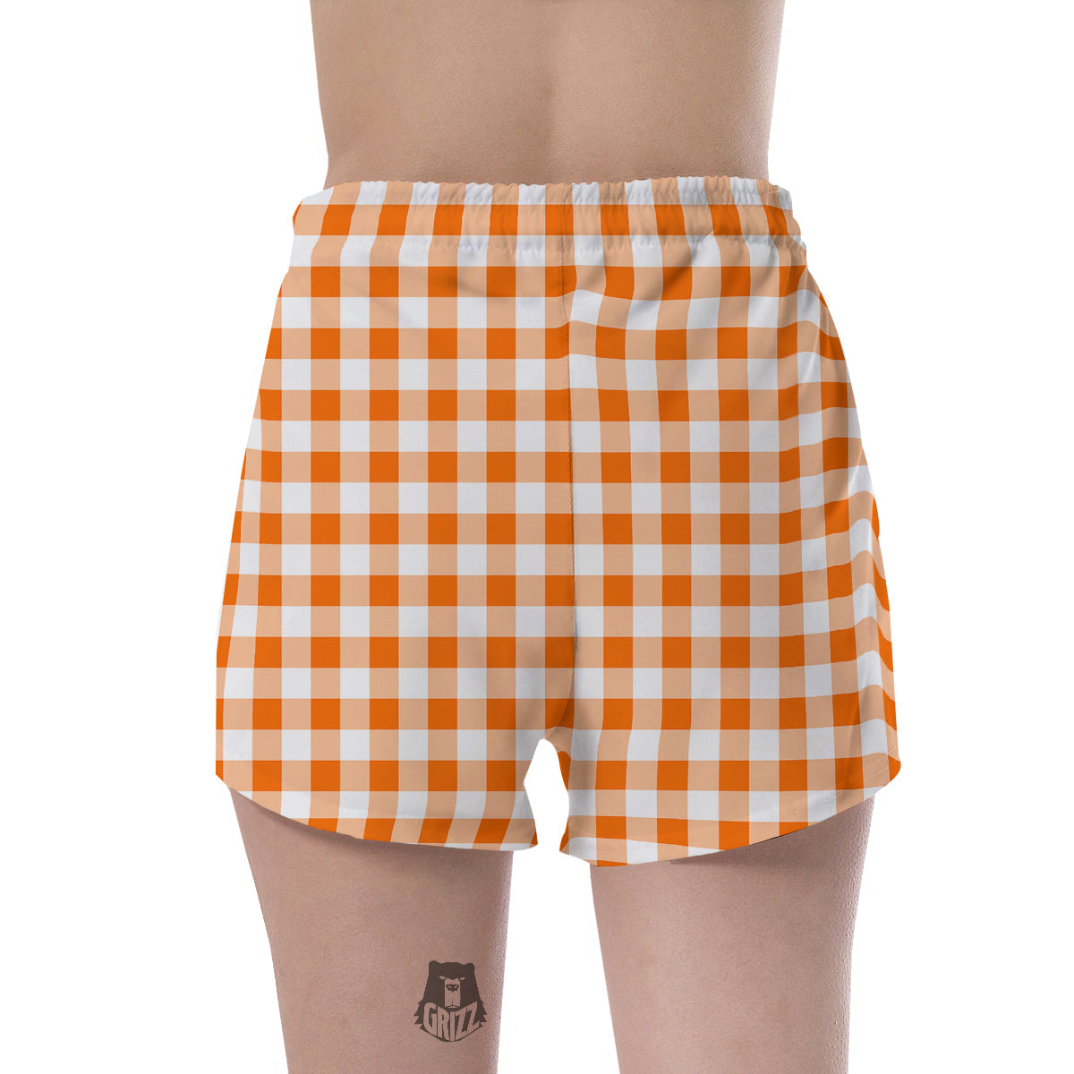 White And Orange Check Print Pattern Women's Shorts-grizzshop