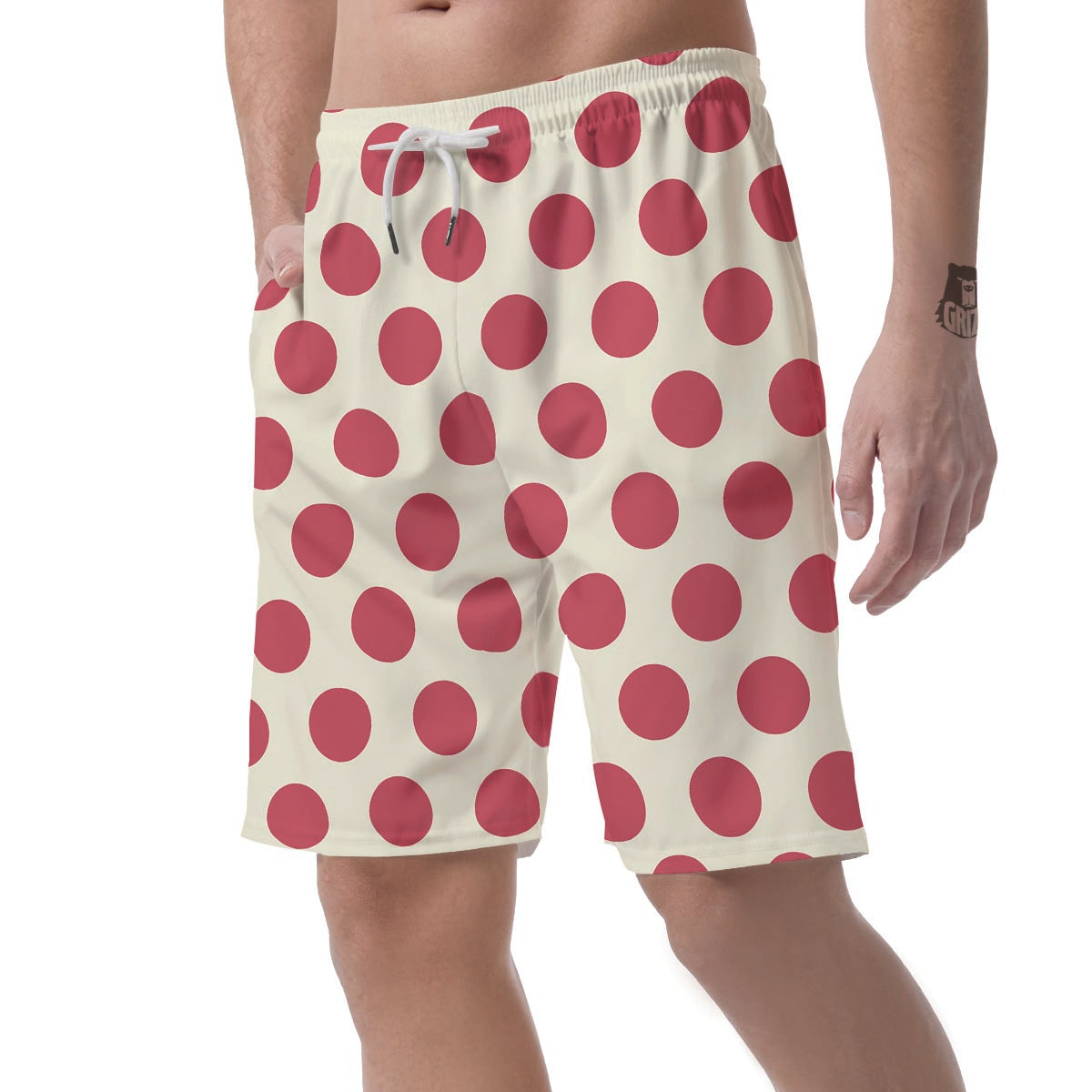 White And Red Polka Dot Men's Shorts-grizzshop