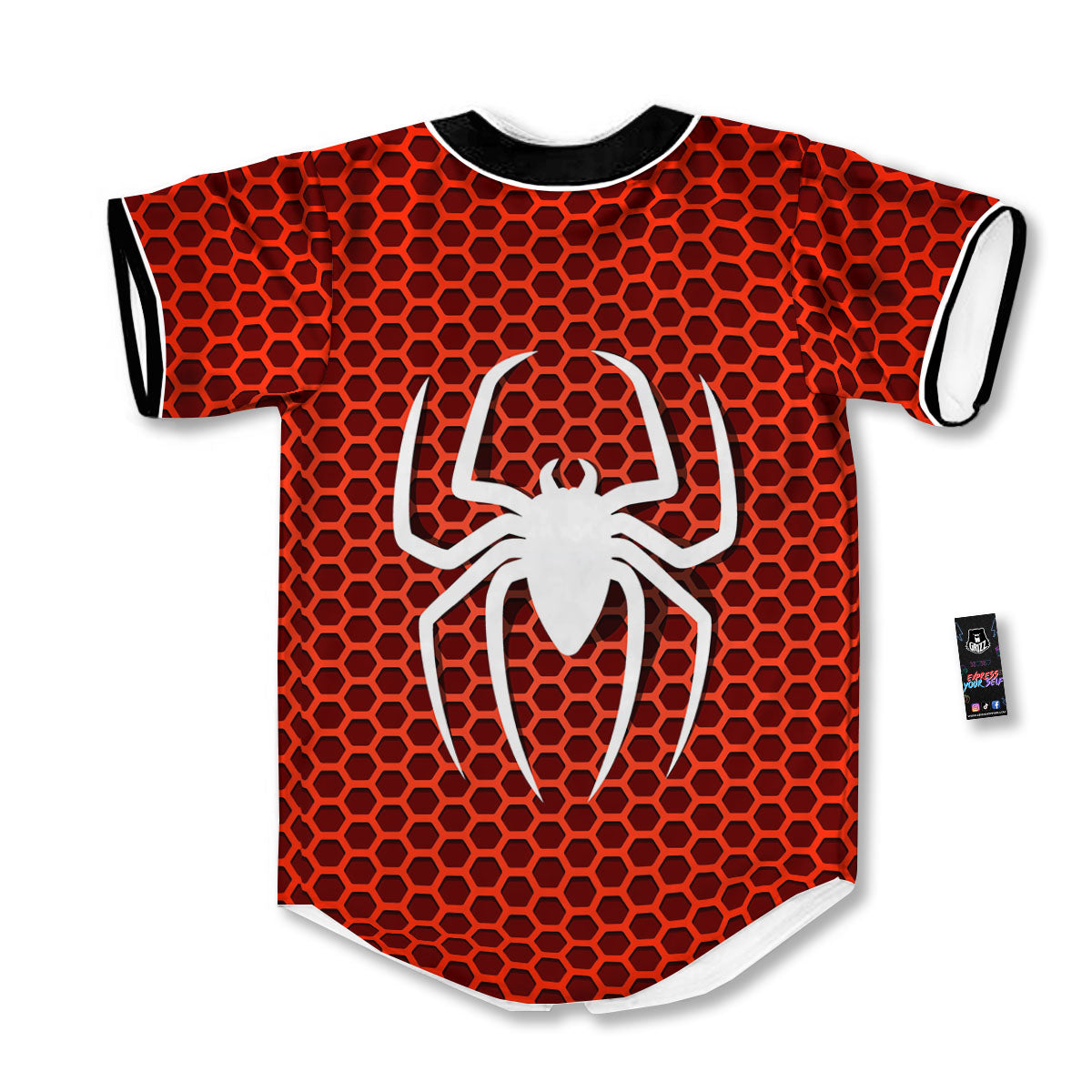 White And Red Spider Print Baseball Jersey-grizzshop