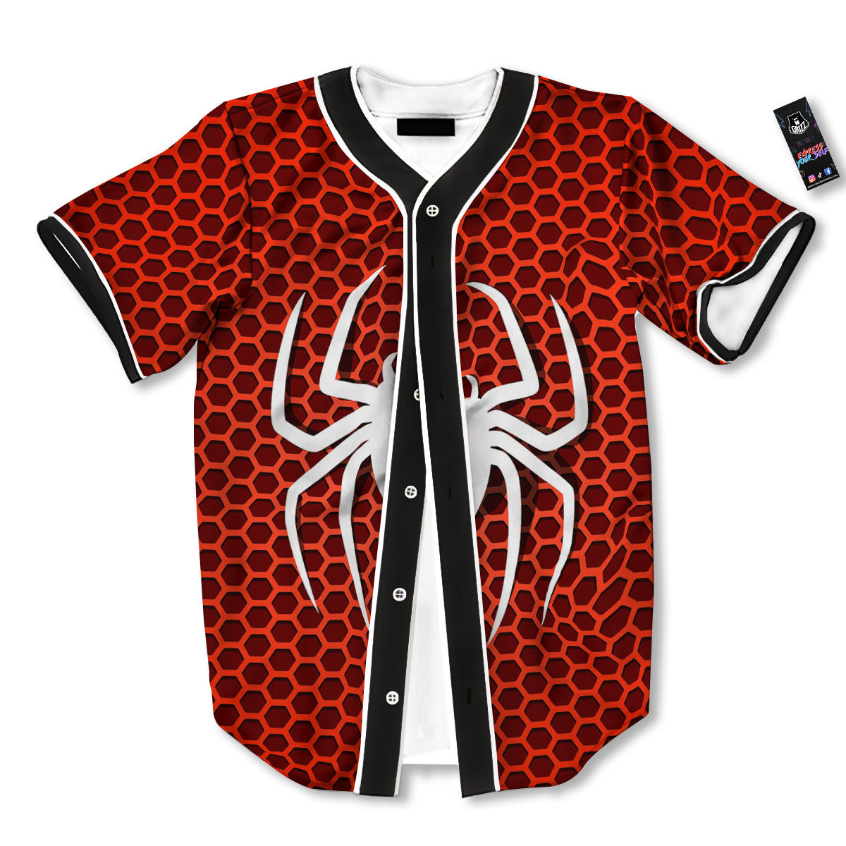 White And Red Spider Print Baseball Jersey-grizzshop