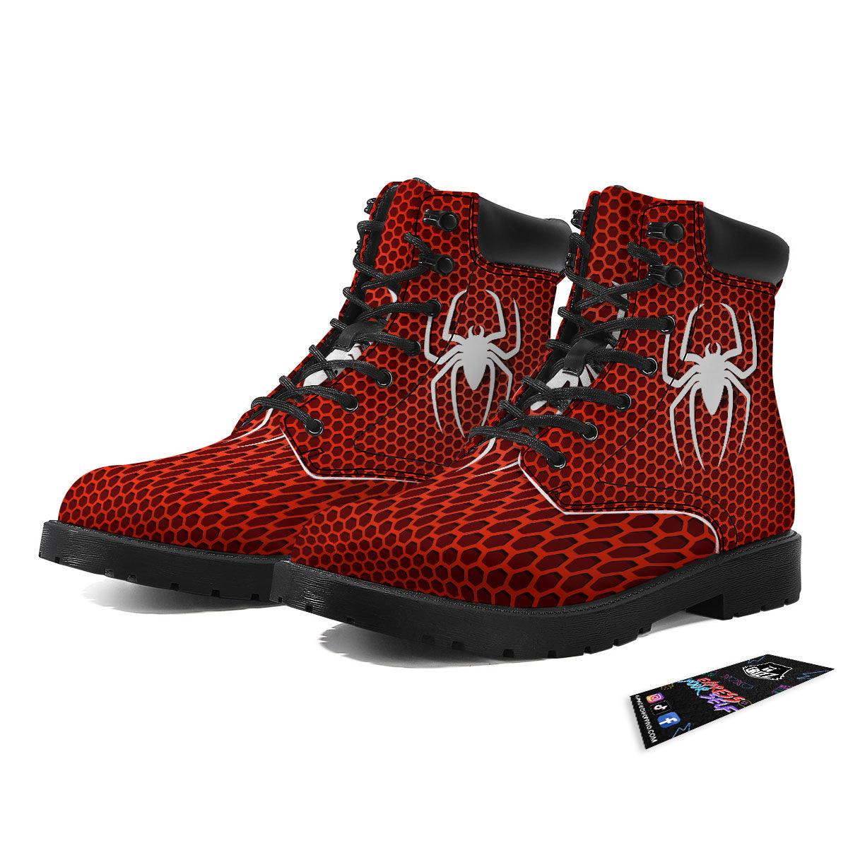 White And Red Spider Print Boots-grizzshop