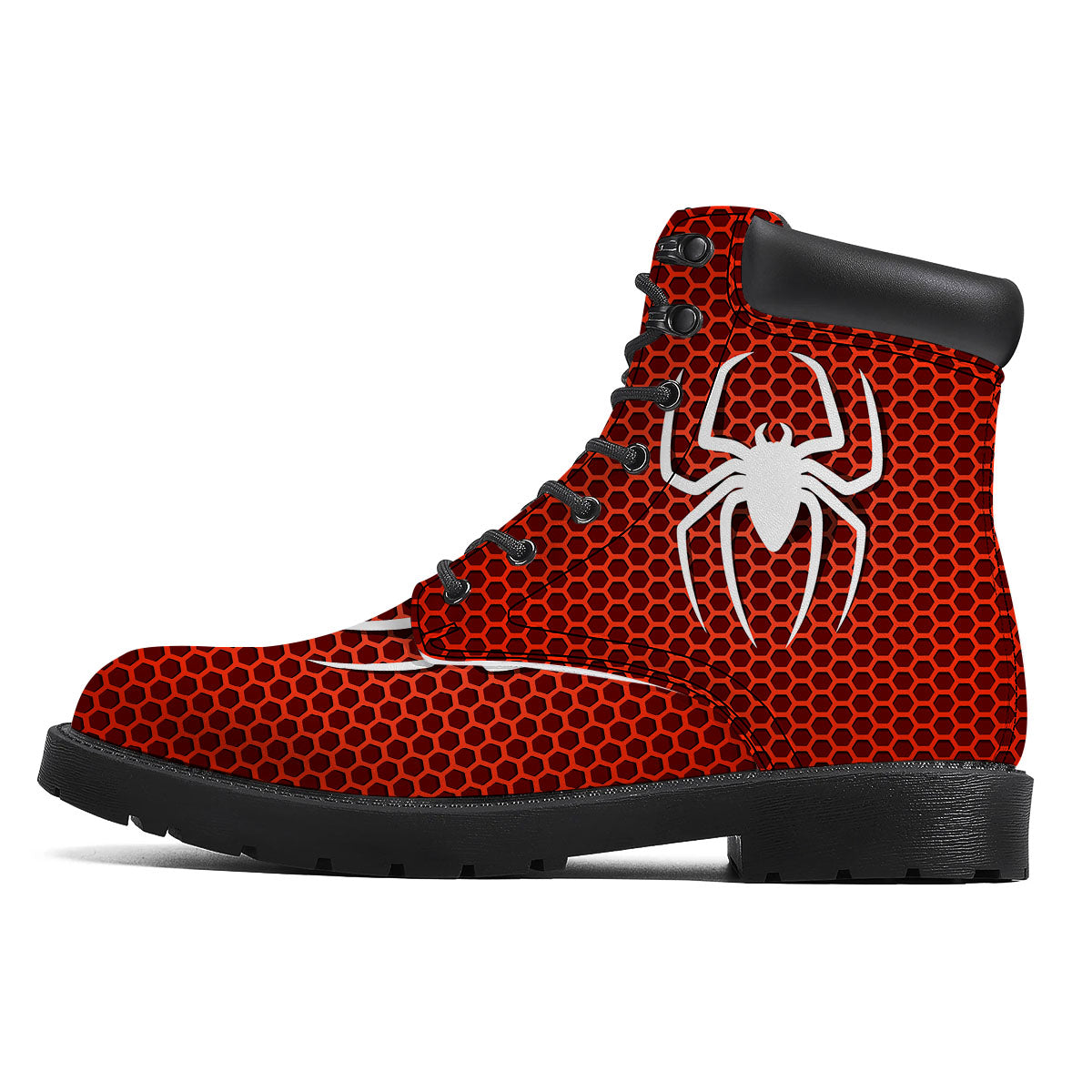White And Red Spider Print Boots-grizzshop