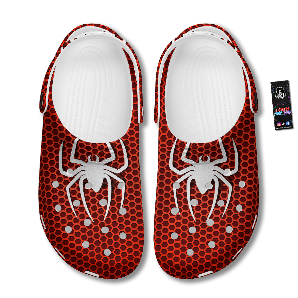 White And Red Spider Print Clog-grizzshop