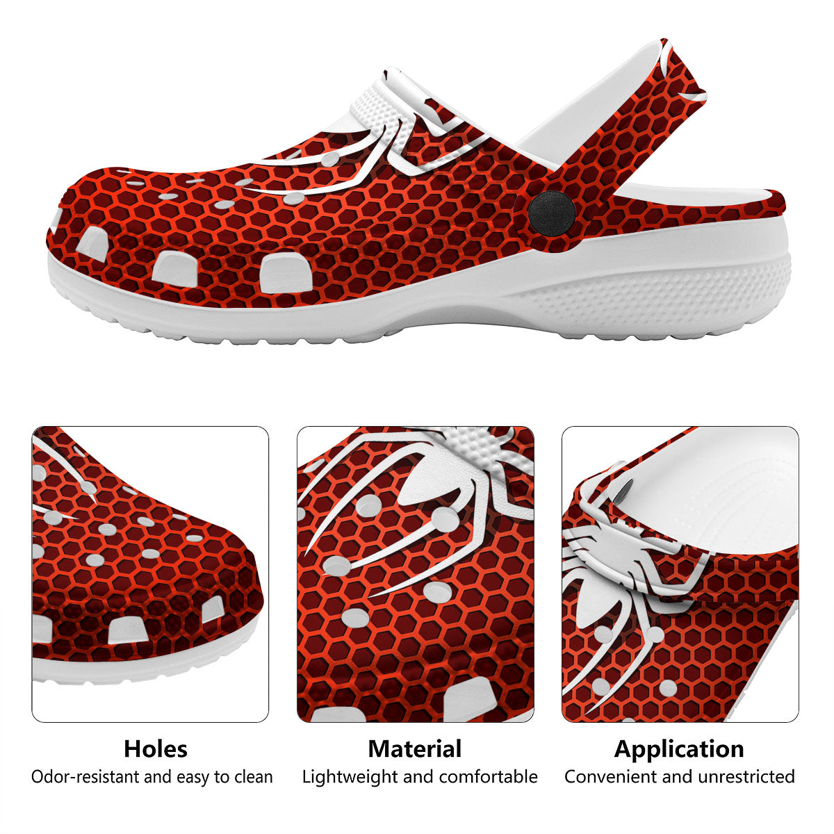 White And Red Spider Print Clog-grizzshop