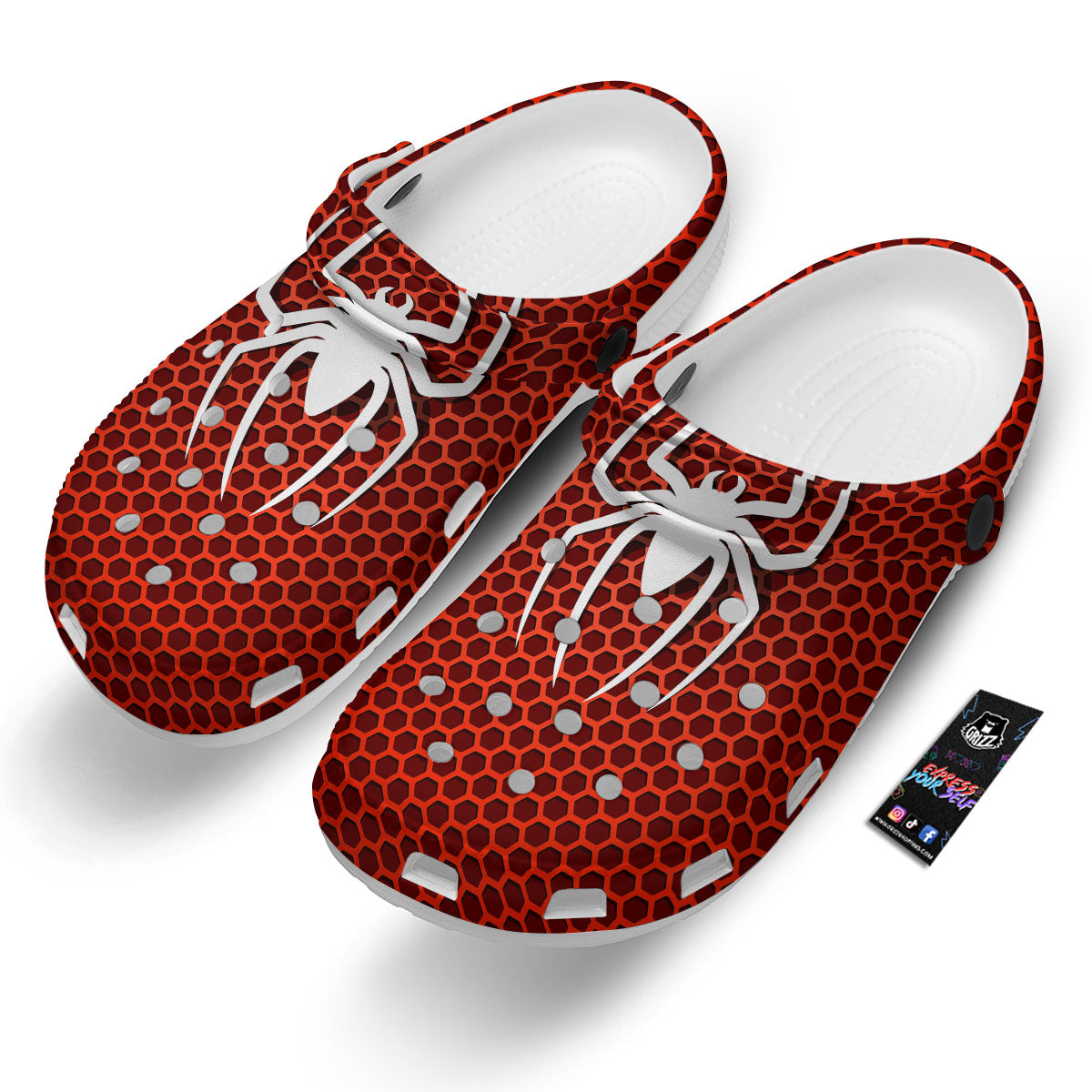 White And Red Spider Print Clog-grizzshop