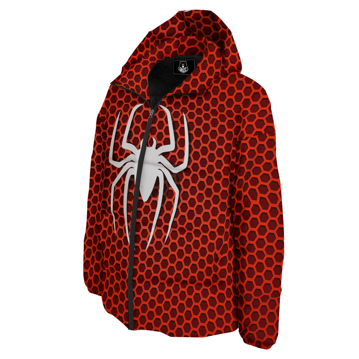 White And Red Spider Print Down Jacket-grizzshop