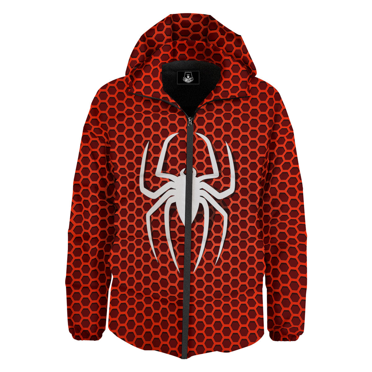 White And Red Spider Print Down Jacket-grizzshop