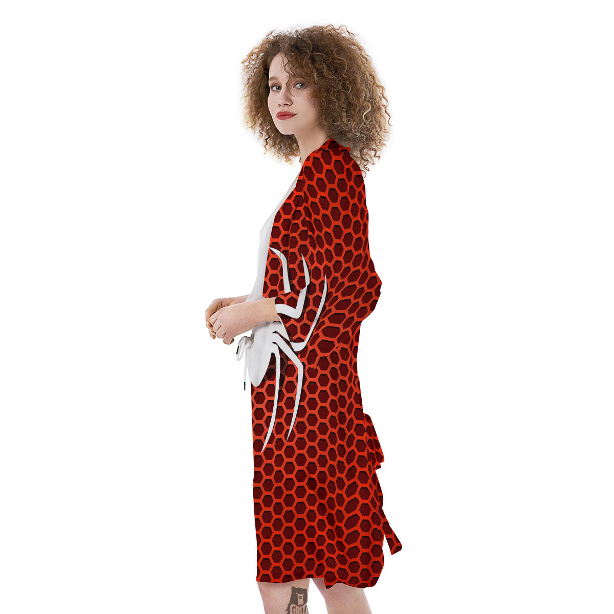 White And Red Spider Print Kimono-grizzshop
